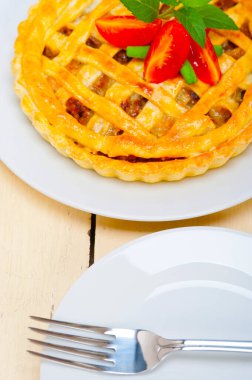 taze ev yapımı sığır eti pasta makro closeup pişmiş