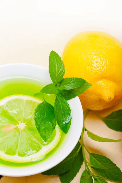 Fresh Healthy Mint Infusion Tea Tisane Lemon — Stock Photo, Image