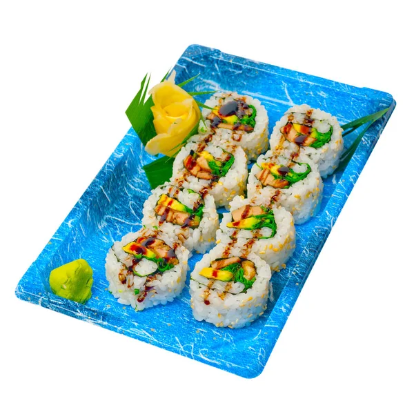 Asporto Selezione Sushi Espresso Fresco Vassoio Plastica — Foto Stock