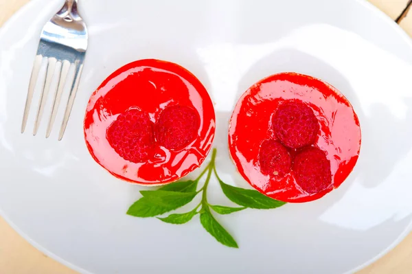 Fresh Raspberry Cake Mousse Dessert Shape Mint Leaves — Stock Photo, Image