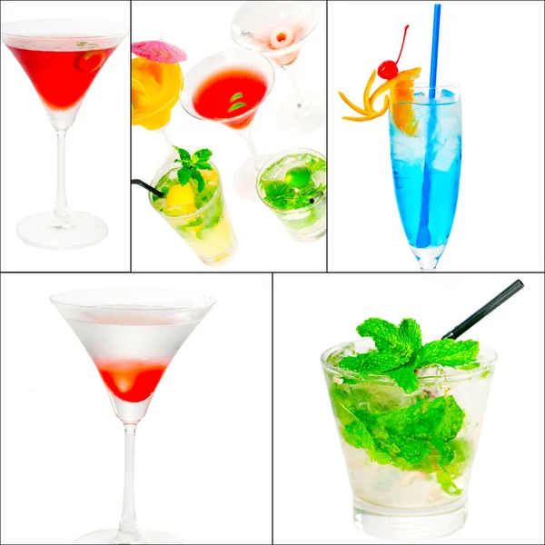 Auswahl Cocktails Getränke Collage Komposition Auf Einem Quadratischen Rahmen Verschachtelt — Stockfoto