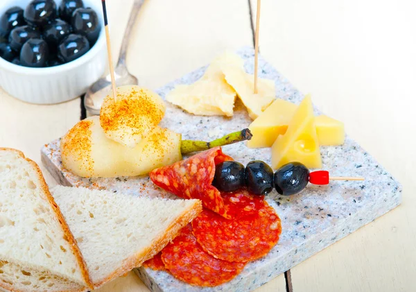 Cold Cut Assortment Cheese Salami Fresh Pears Served Granite Stone — Stock Photo, Image