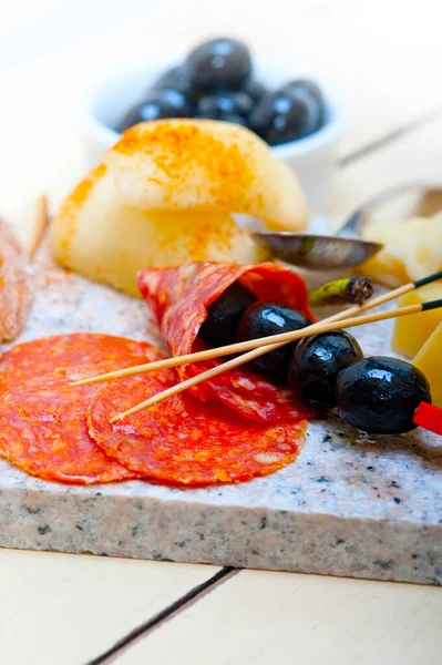 Cold Cut Assortment Cheese Salami Fresh Pears Served Granite Stone — Stock Photo, Image