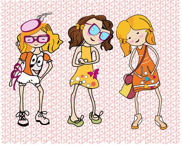 Chicas de dibujos animados de moda — Vector de stock