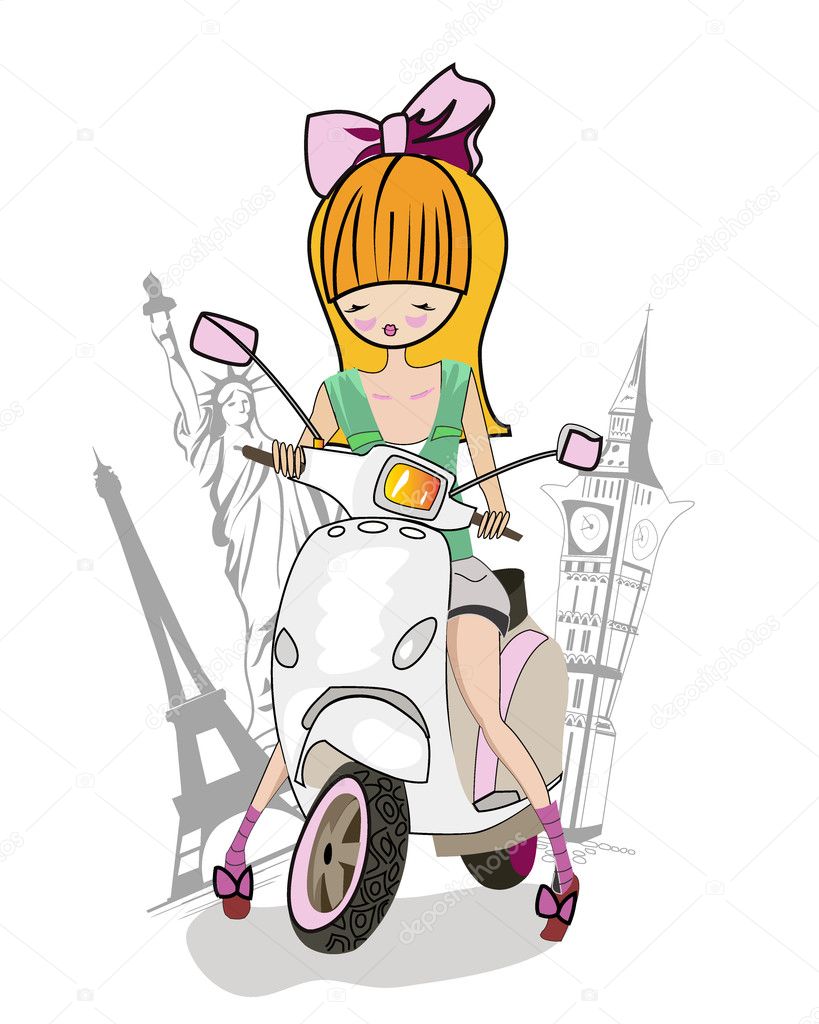 Girl traveling on a scooter to the sights