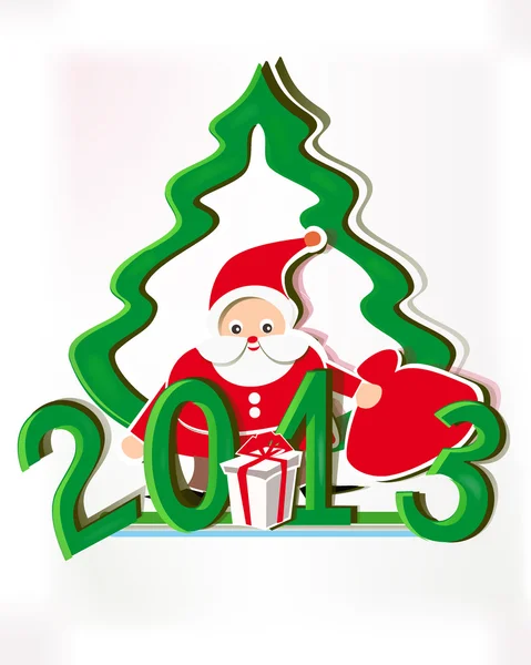 Fecha de papel 2013 con un papel Santa Claus, árbol de Navidad — Vector de stock