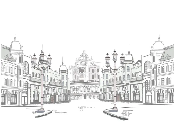 Series of sketches of beautiful old city views Royalty Free Stock Illustrations