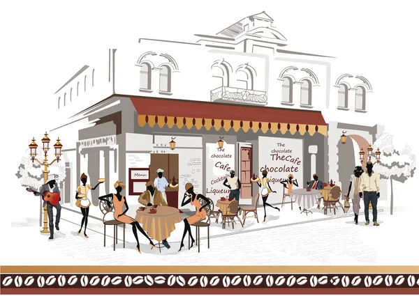 Serie de cafés callejeros en la ciudad vieja — Archivo Imágenes Vectoriales