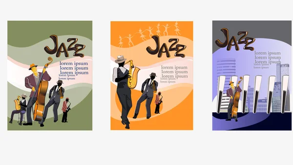 Carteles Coloridos Abstractos Con Músicos Fiesta Una Banda Jazz Ilustración Ilustración de stock