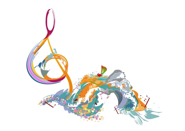 Абстрактный Музыкальный Дизайн Тройным Ключом Цветными Шпильками Нотами Волнами Красочный — стоковый вектор