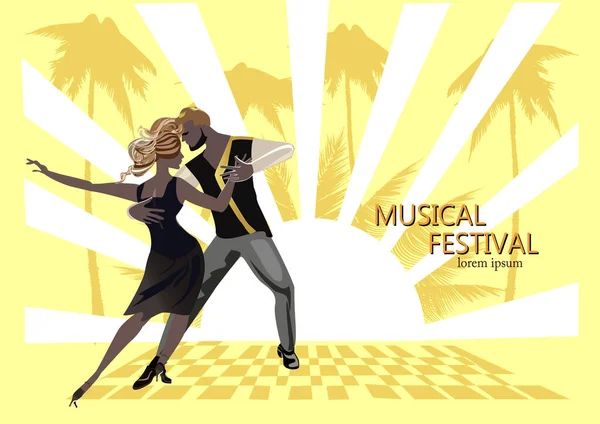 Tutkulu Latin Amerika Danslarında Güzel Romantik Bir Çift Salsa Festivali — Stok Vektör