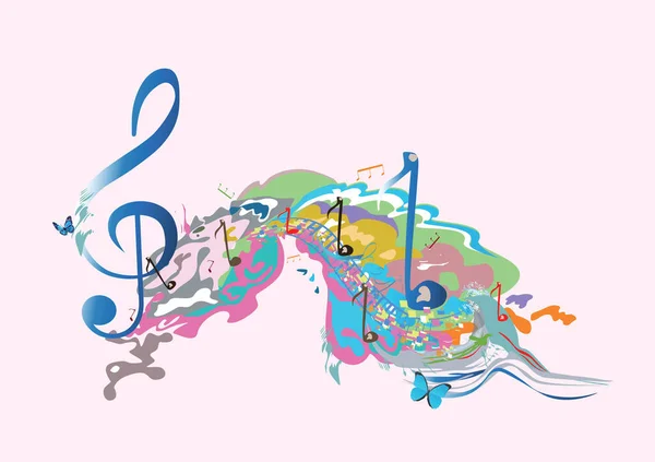 カラフルなスプラッシュや音楽波 ノートと抽象的な音楽デザイン 手描きベクトルイラスト — ストックベクタ