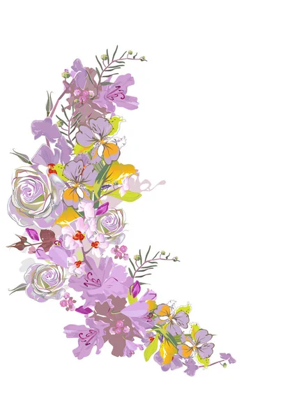 Série Milieux Salutation Avec Des Fleurs Été Printemps Décorations Florales — Image vectorielle