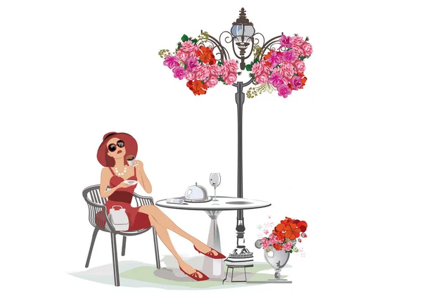 Fashion People Restaurant Street Cafe Old City Girls Drinking Coffee Royalty Free Stock Illustrations