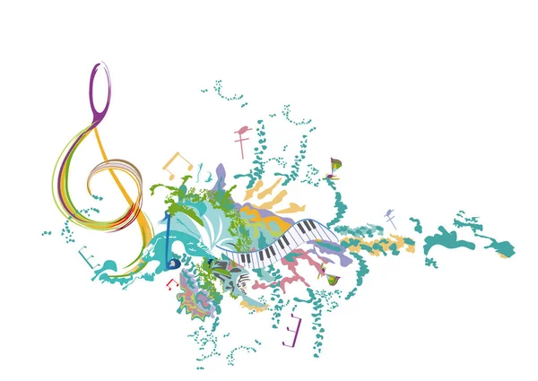 Design Musical Abstrait Avec Clef Aigu Éclaboussures Colorées Notes Vagues — Image vectorielle