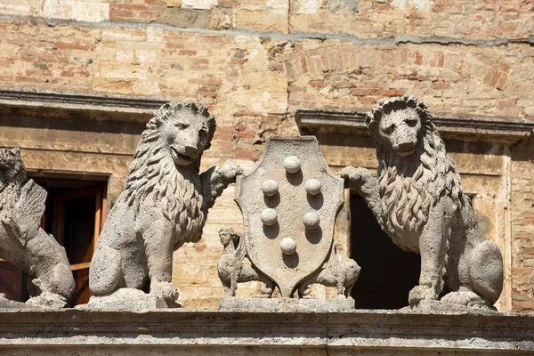 Alter brunnen auf der piazza grande - montepulciano — Stockfoto