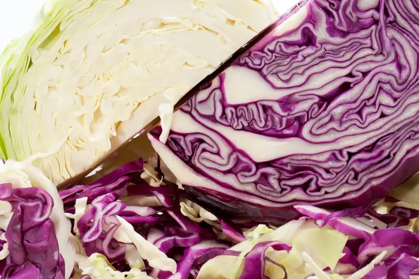 White and Red Cabbage on White Background — Stock Photo, Image