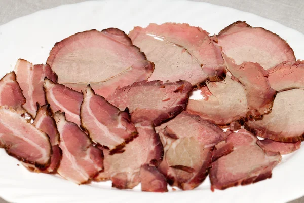 Slices of the pickled ham, the neck and the bacon — Stock Photo, Image