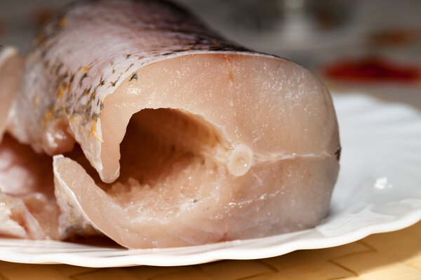 Piece of fresh raw fish. The healthy diet.