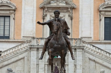 The equestrian statue of Marcus Aurelius in Capitoline Hill, Rome, Italy.