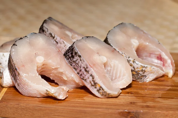 Piece of fresh raw fish. The healthy diet. — Stock Photo, Image