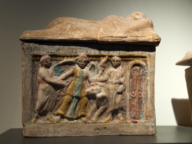 Ancient etruscan art. Sarcophagus of Chiusi, Tuscany. clipart