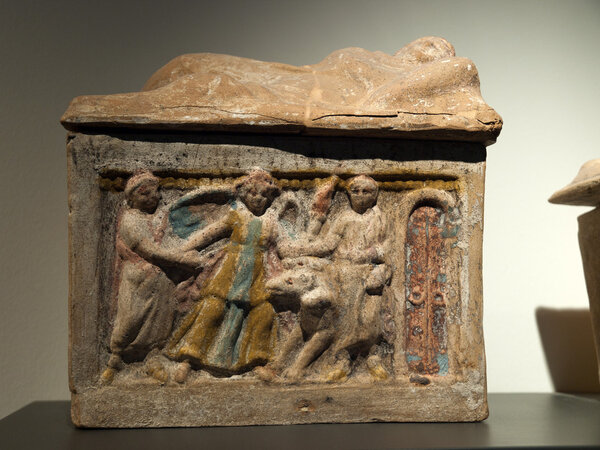 Ancient etruscan art. Sarcophagus of Chiusi, Tuscany.