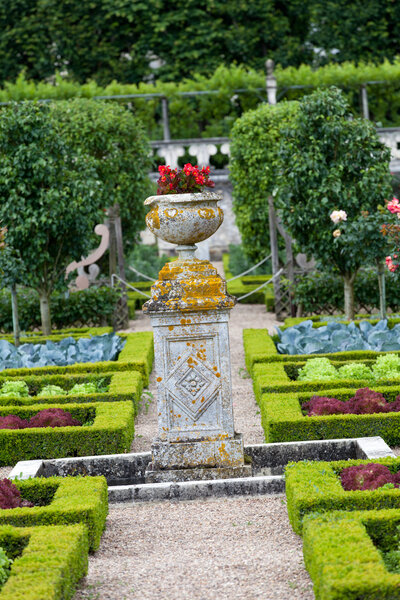 Gardens and Chateau de Villandry in Loire Valley in Franc
