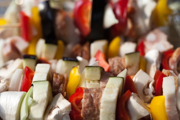 ızgara tavuk ve renkli sebze shashliks