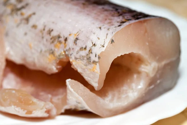 Piece of fresh raw fish. The healthy diet. — Stock Photo, Image