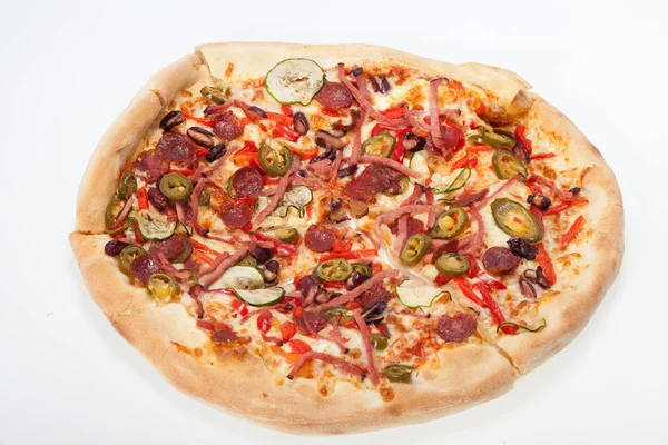 Delicious italian pizza isolated over white background — Stock Photo, Image
