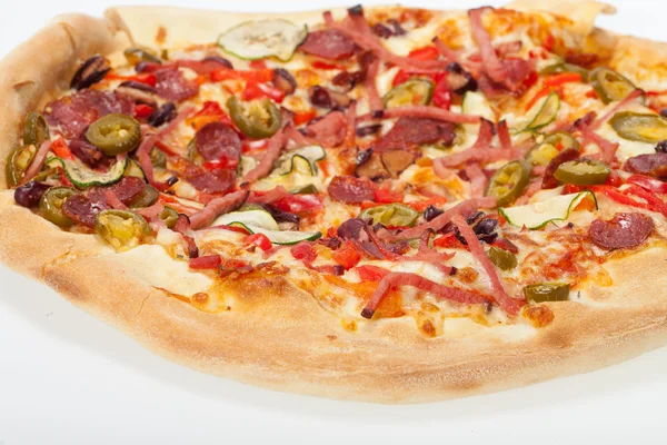 Delicious italian pizza isolated over white background — Stock Photo, Image