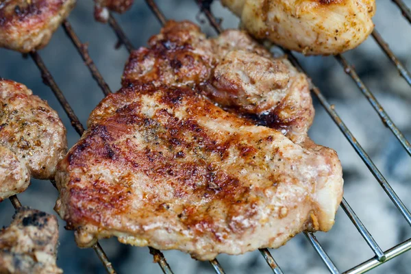 Barbecue met heerlijk gegrild vlees op grill — Stockfoto