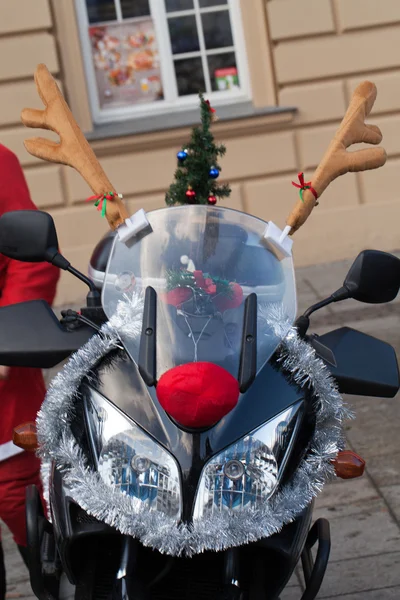 The parade of Santa Clauses on motorcycles around the Main Market Square in Cracow — Stock Photo, Image