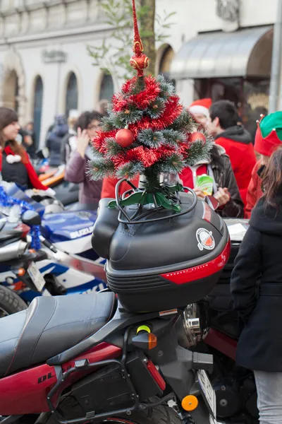The parade of Santa Clauses on motorcycles around the Main Market Square in Cracow