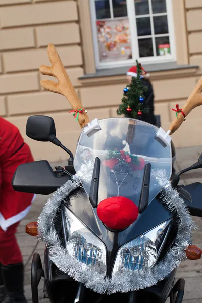 Decorated Christmas the motorcycle of Santa Claus — Stock Photo, Image