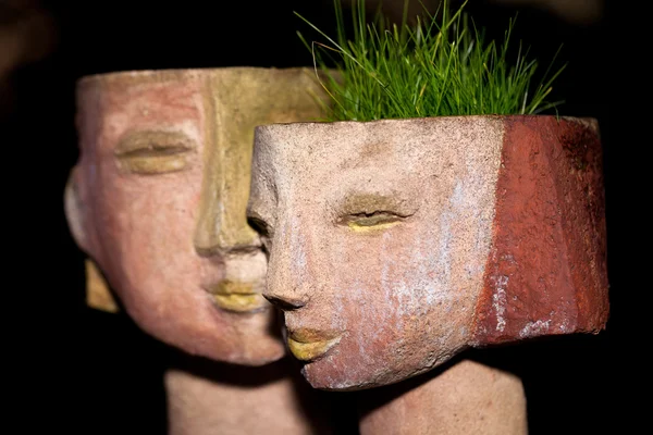 The flower pot in the form of the feminine head — Stock Photo, Image
