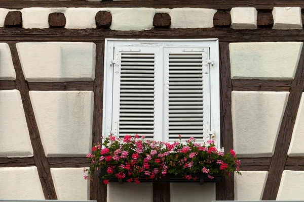 Janela de uma casa em Eguisheim, Alsácia, França — Fotografia de Stock