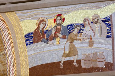 Krakov, lagiewniki - Merkezi Papa John paul II. Celileli mucizesi cana - kilise Duvar Mozaiği