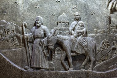 Cracow, Lagiewniki Papa 2. John Paul 'un merkezi. Aziz Kingas kilisesindeki tuzdan eşsiz kurtuluşlar Mısır 'dan kaçış.