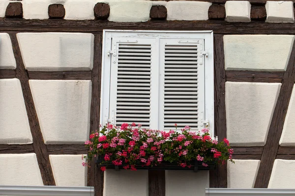 Okna w domu w mieście eguisheim, Alzacji, Francja — Zdjęcie stockowe