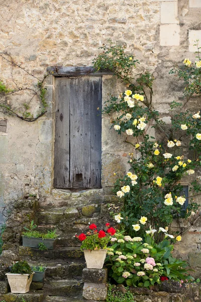 Chalet avec des roses autour de la porte — Photo