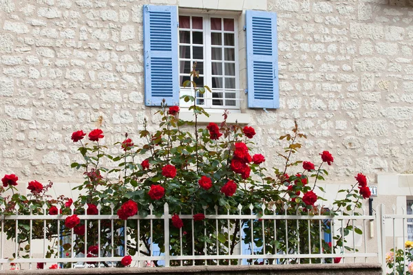 Παράθυρο "ρομαντική" με κόκκινα τριαντάφυλλα — Φωτογραφία Αρχείου