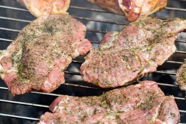 으깬 맛있는 구운 고기를 곁들인 바베큐 — 스톡 사진