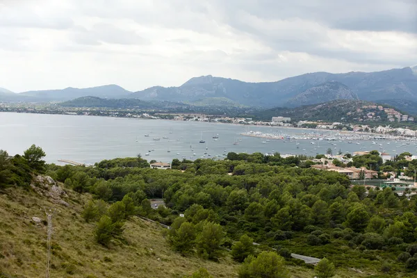 Av panoramautsikten över pollenca port. Mallorca, Spanien — Stockfoto