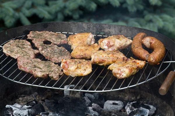 Grilování s lahodným grilovaným masem na grilu — Stock fotografie