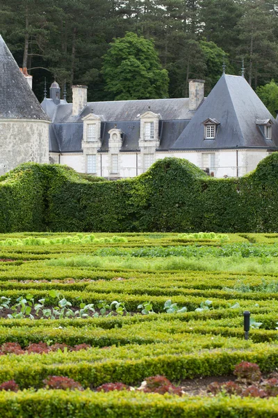 Grădină subtilă, sofisticată și cu gust complet și castel La Chatonniere lângă Villandry. Valea Loarei — Fotografie, imagine de stoc