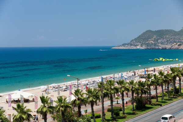 Alanya - the beach of Cleopatra .  Alanya is one of most popular seaside resorts in Turkey