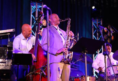 Cracow, Polonya - 11 Temmuz 2021: Branford Marsalis Quartet, Krakow 'da düzenlenen 26.