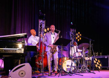 Cracow, Polonya - 11 Temmuz 2021: Branford Marsalis Quartet, Krakow 'da düzenlenen 26.